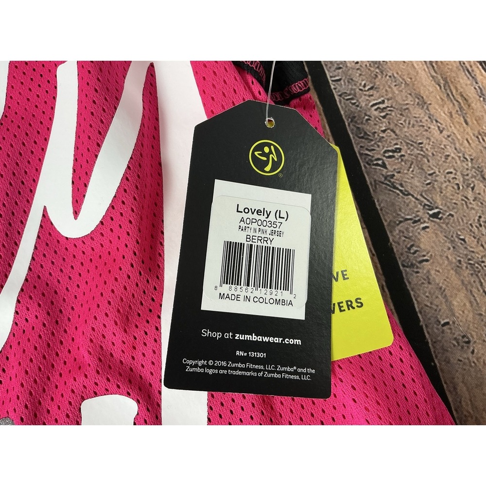 Zumba Party in Pink A0P00357 Tank Top L Berry Mesh Glitter Heart Activewear - Picture 4 of 7